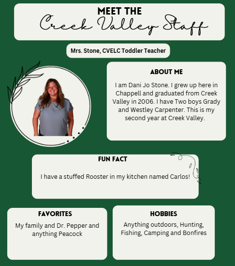 Creek Valley Schools Staff Spotlight featuring Mrs. Stone, CVELC Toddler Teacher