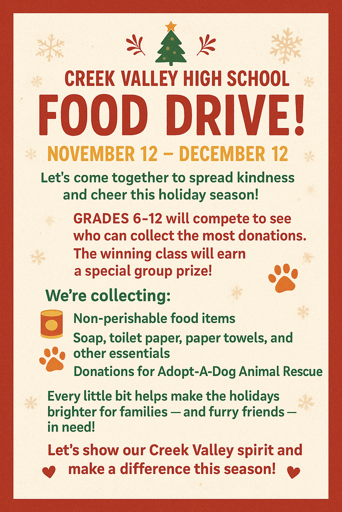 Food Drive information asking for donations for non perishable food items, soap, toilet paper, etc