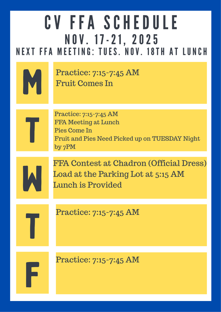 FFA Schedule: Nov. 17-21, 2025