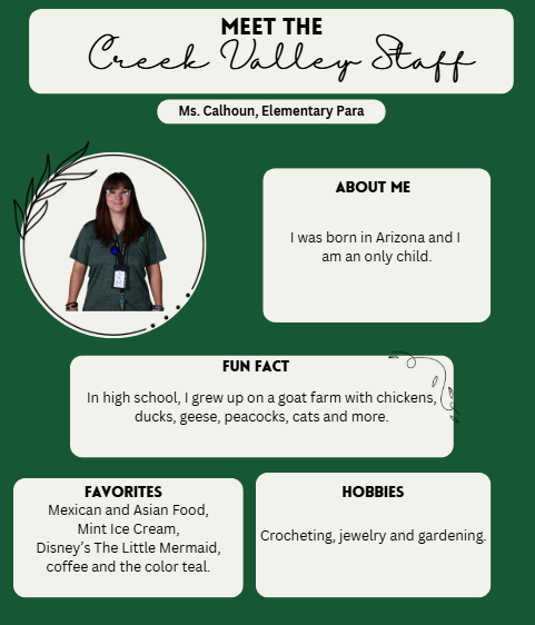 Creek Valley Schools Staff Spotlight featuring Ms. Calhoun, Elementary Para