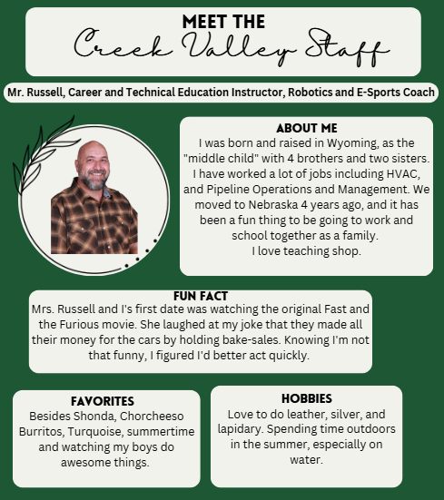 Creek Valley Schools Staff Spotlight featuring Mr. Russell