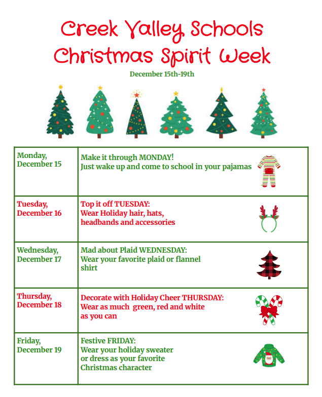 Christmas Spirit Week Dress Up Days at Creek Valley!
