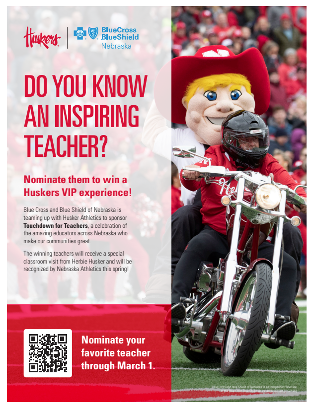 Nominate your favorite teacher to win a Huskers VIP experience