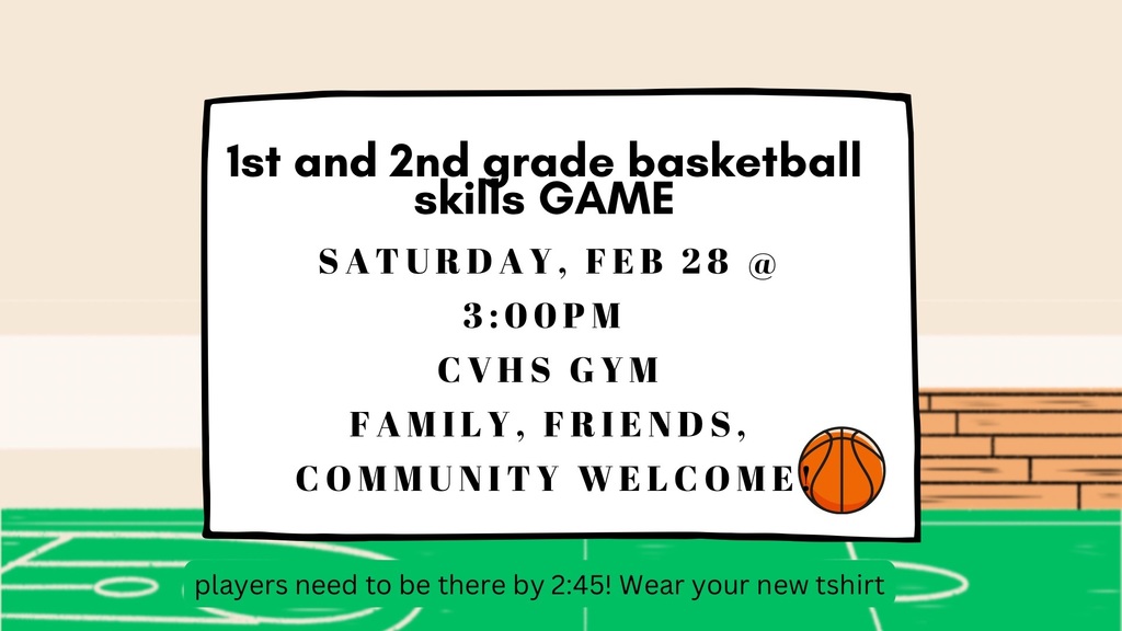 1st and 2nd grade basketball skills game this saturday at 3 pm