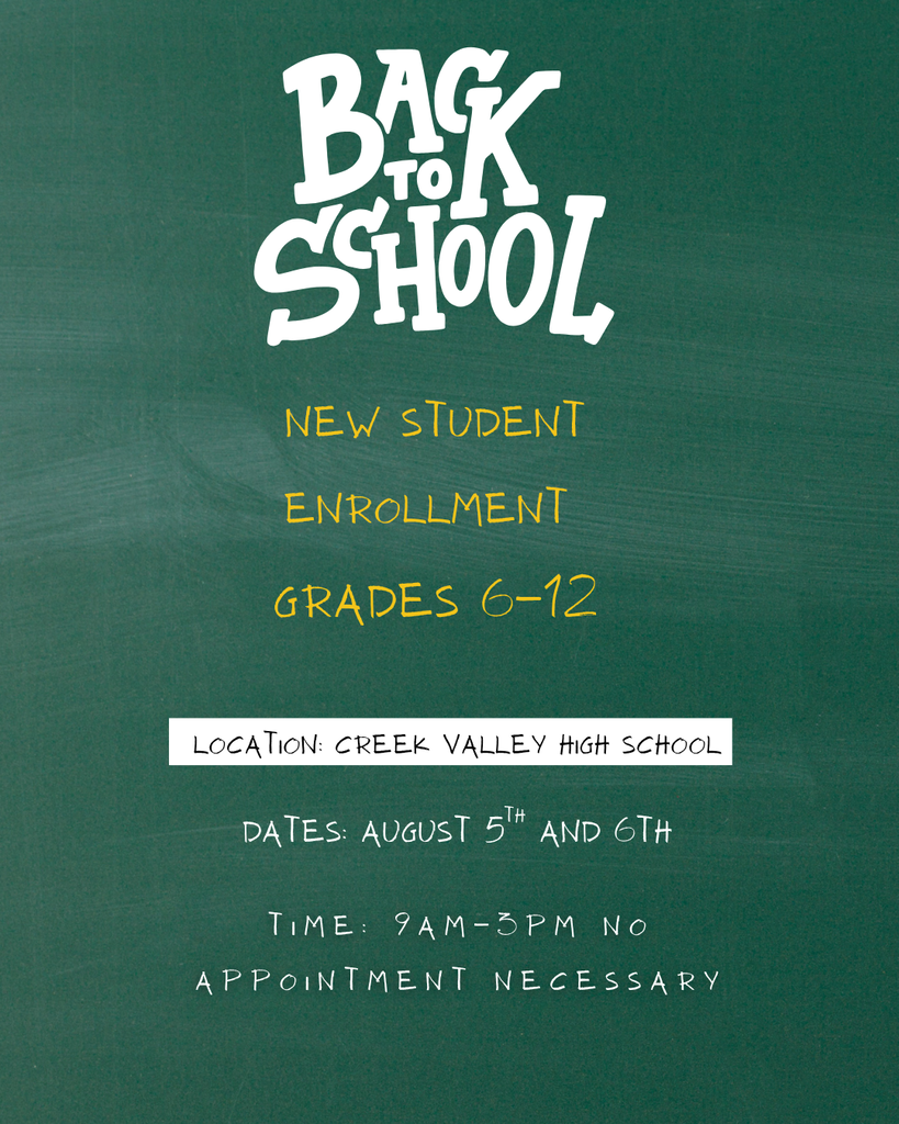 New Student Enrollment dates are August 5th and 6th From 9 AM- 3PM