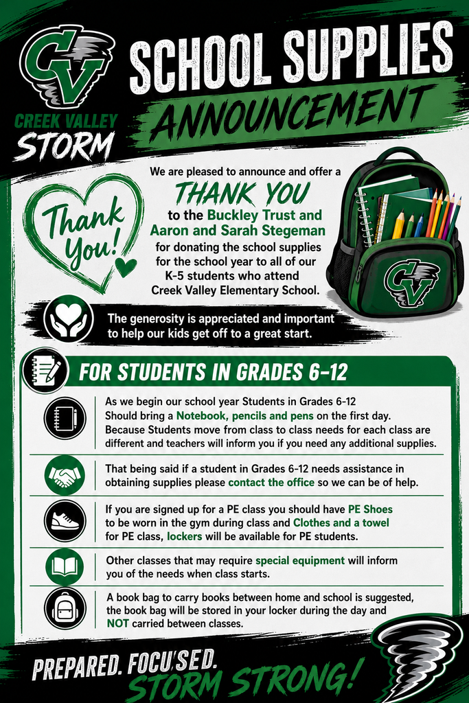 Flyer about school supplies for 2026