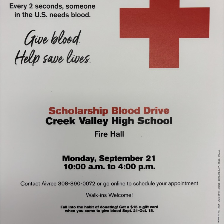 Blood Drive Monday 10-4:00 walk ins welcome!