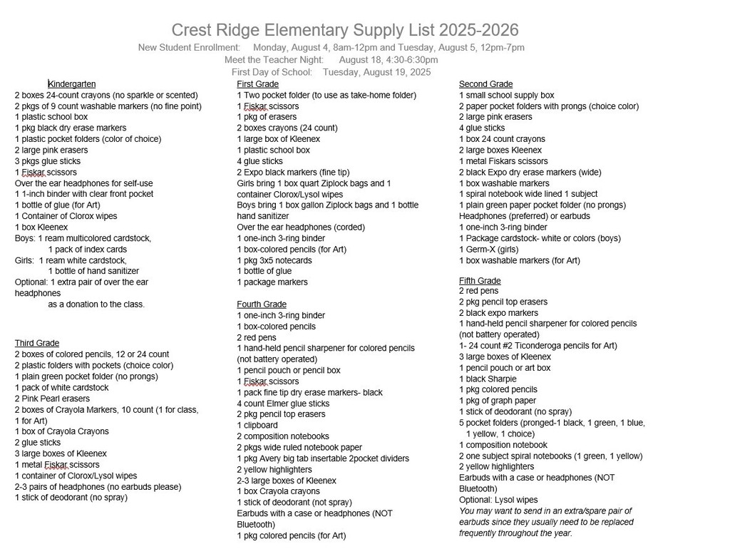 supply list