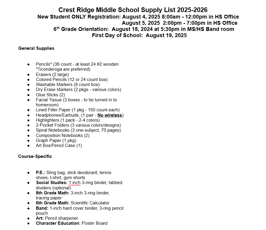 Supply List