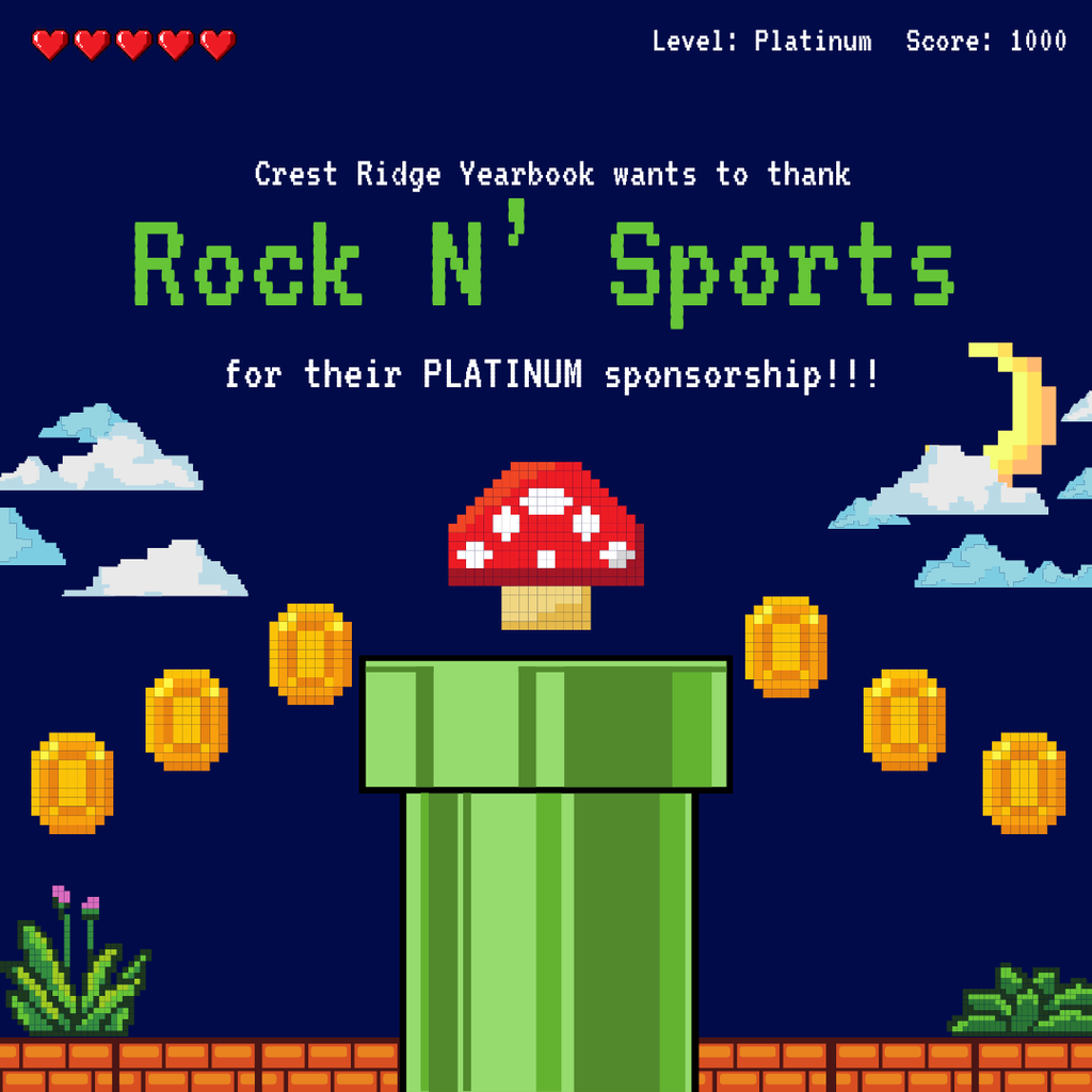 Yearbook staff thanks Rock N Sports for Sponsorship