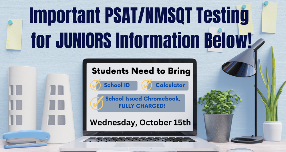 Juniors will take the PSAT/NMSQT on October 15th and will need to be at CHS at 7:40 AM. The test will take 3 hrs and students will be dismissed after. Bussing will be available. Students need to bring a school ID, calc, and fully charged school chrome book. NO cell phones or smart watches are allowed in the testing rooms, please leave them at home. 9th, 10th, and 12th graders do not have school on Wednesday, October 15th. Here is the information letters about the PSAT/NMSQT: English: https://tinyurl.com/cmhs5bee Arabic: https://tinyurl.com/46w6uyft