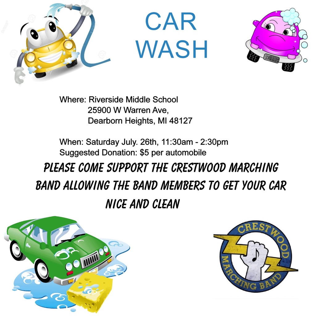 Come support the Band! Join us for a Car Wash Saturday, July 26th from 11 AM – 2:30 PM at Riverside Middle School. Get your car sparkling clean while helping our talented musicians raise funds for the upcoming season! 