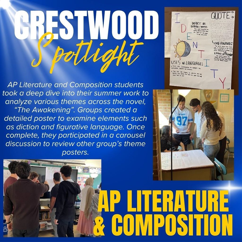 CHS Spotlight: AP Literature and Composition students took a deep dive into their summer work to analyze various themes across the novel, “The Awakening”. Groups created a detailed poster to examine elements such as diction and figurative language. Once complete, they participated in a carousel discussion to review other group’s theme posters.