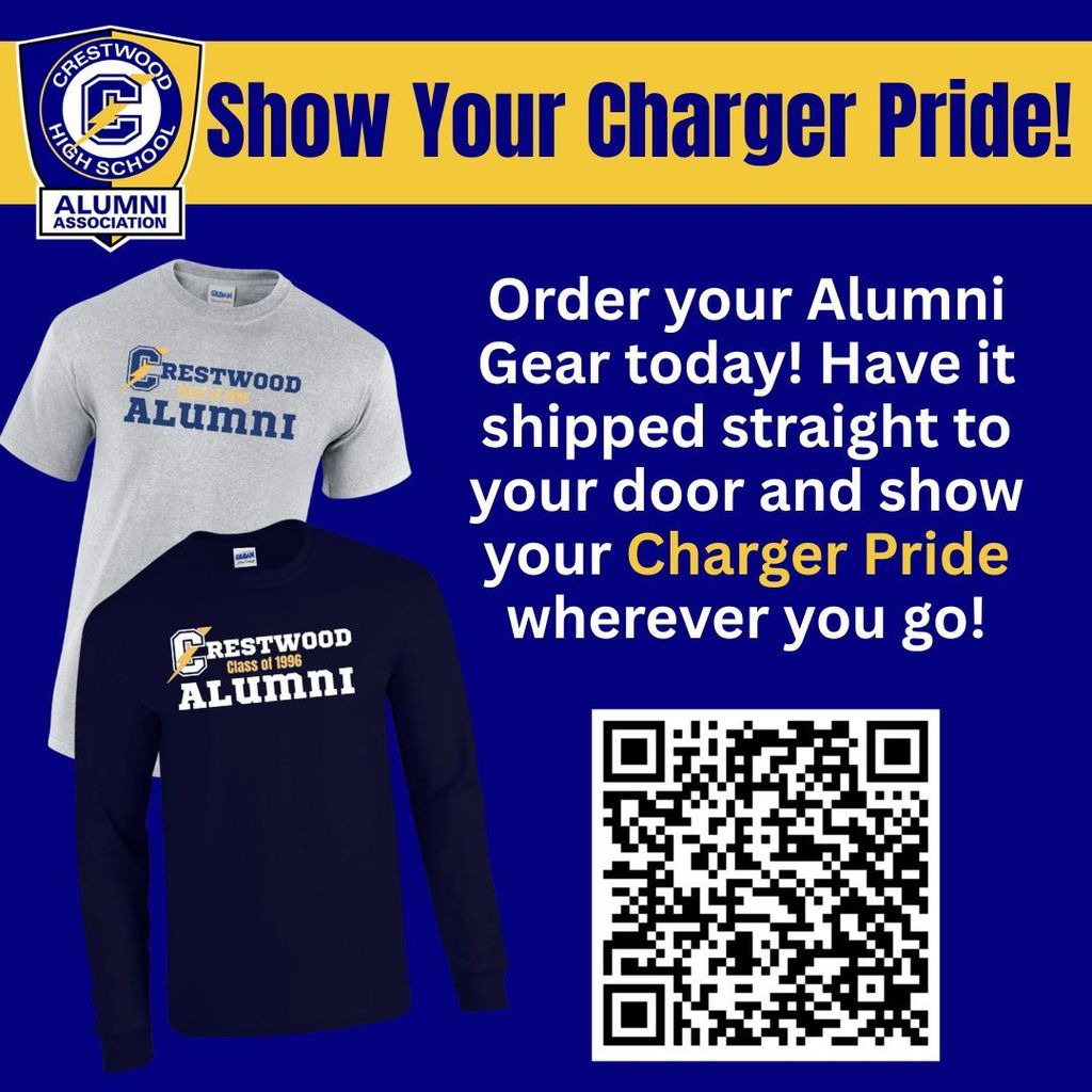 CHS Alumni - order your Alumni Gear today! Have it shipped straight to your door and show your Charger Pride wherever you go! https://pj-montys-t-shirt-company.square.site/shop/crestwood-alumni/MDVM4YVGG3U23DOWFEIHJWYL