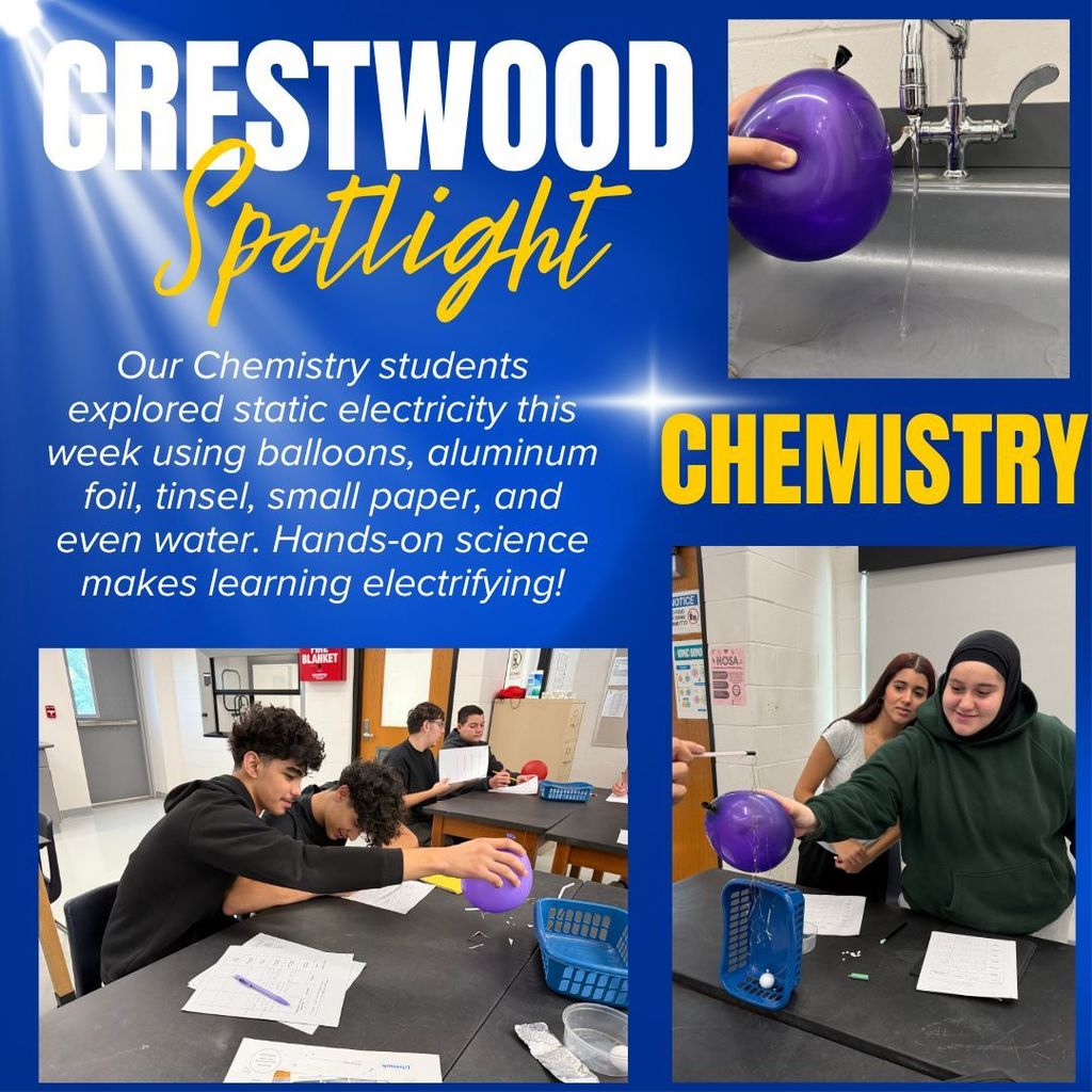 CHS Spotlight: Our Chemistry students explored static electricity this week using balloons, aluminum foil, tinsel, small paper, and even water. Hands-on science makes learning electrifying!