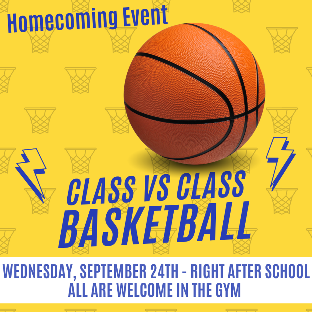 Homecoming Week kicks off TODAY, Wednesday, September 24th with a class vs class basketball game at 2:30 PM! Come join us in the gym and cheer your class on to VICTORY! The game is FREE and all are welcome!
