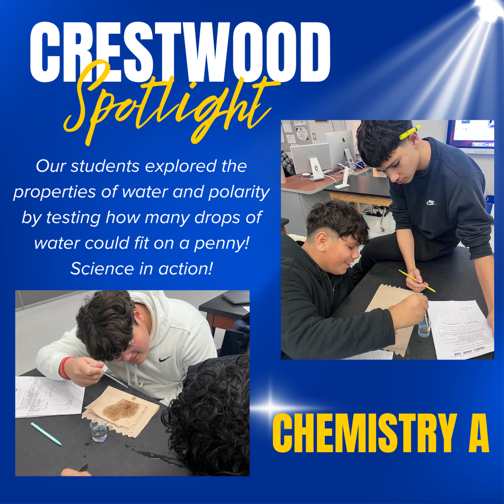 CHS Spotlight:  Our students explored the properties of water and polarity by testing how many drops of water could fit on a penny! Science in action!
