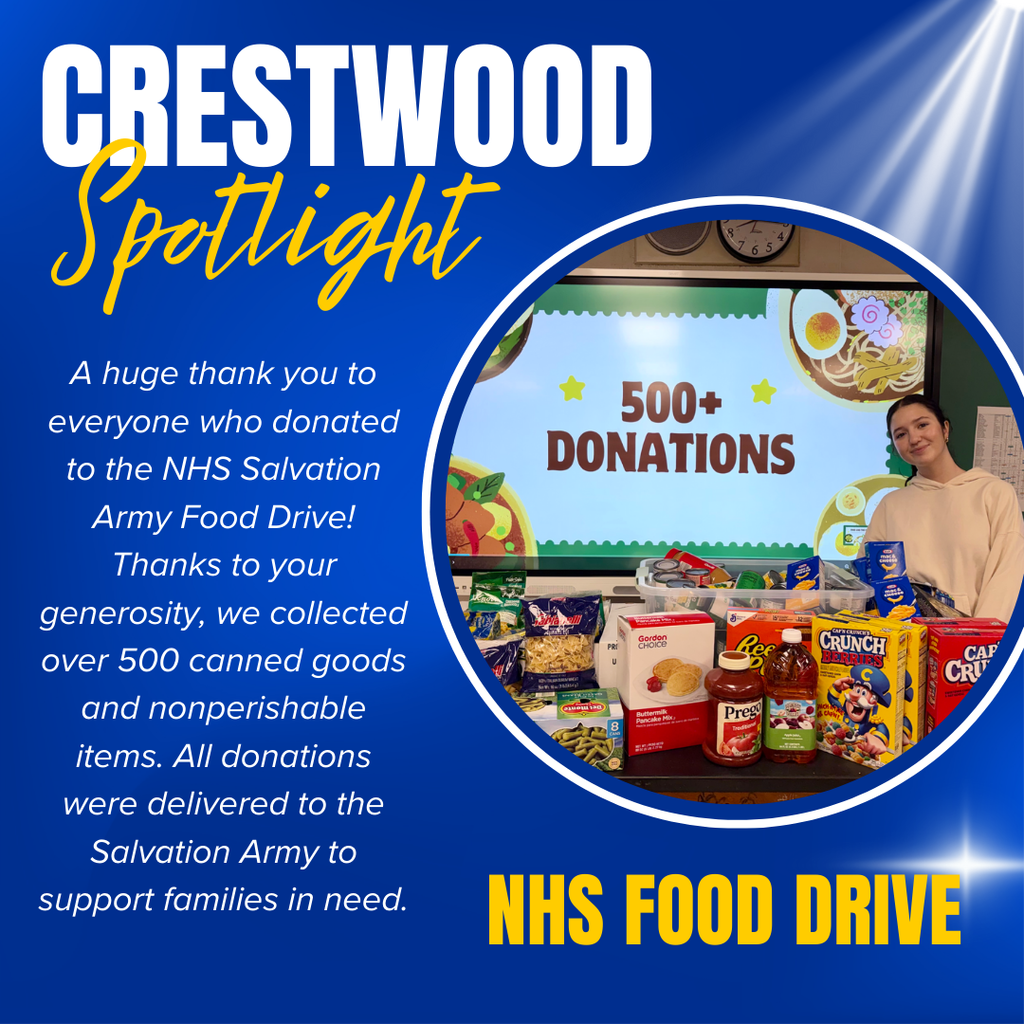 CHS Spotlight: A huge thank you to everyone who donated to the NHS Salvation Army Food Drive! Thanks to your generosity, we collected over 500 canned goods and nonperishable items. All donations will be delivered to the Salvation Army to support families in need.