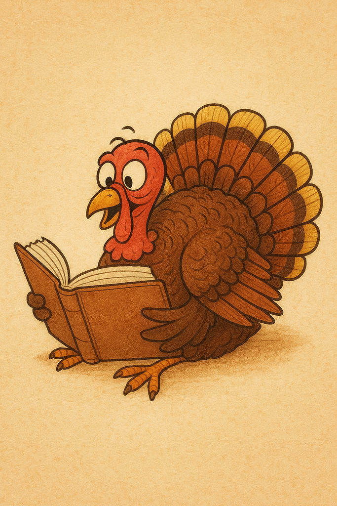Turkey reading a book