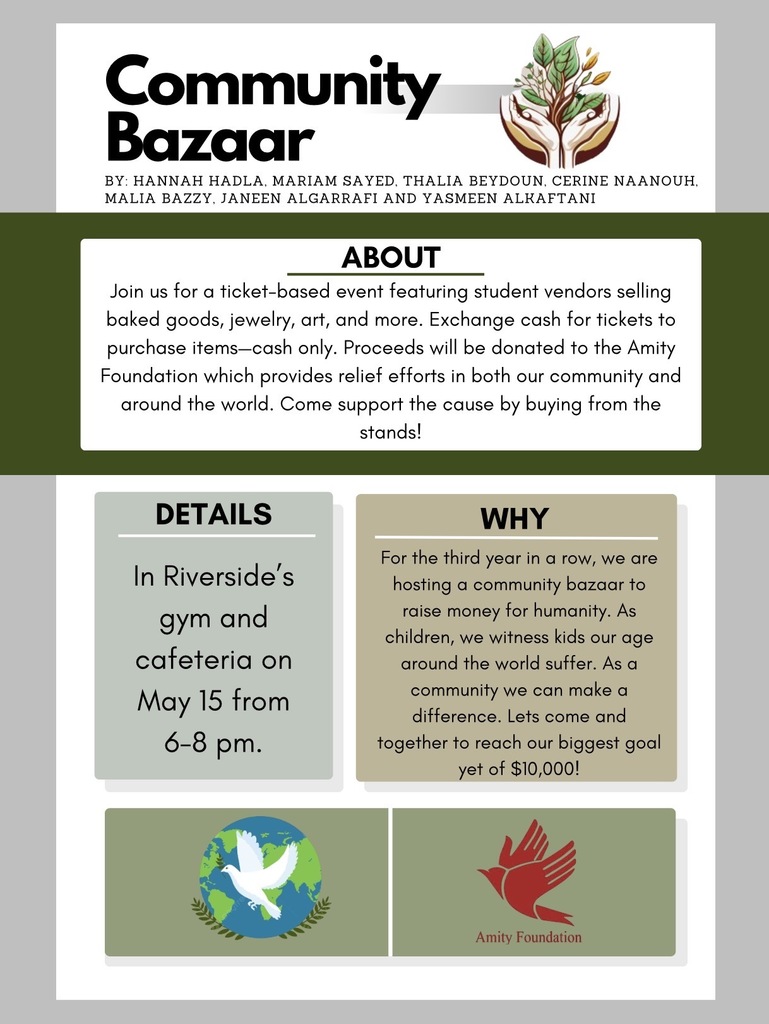 Come out to our Community Bazaar on May 15 from 6–8 pm! Student vendors, great items, and a chance to support an important cause. We hope to see you there!