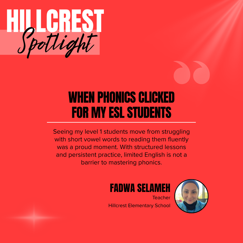Red background with white text. A photo of a woman and text reads "When Phonics Clicked for My ESL Students."