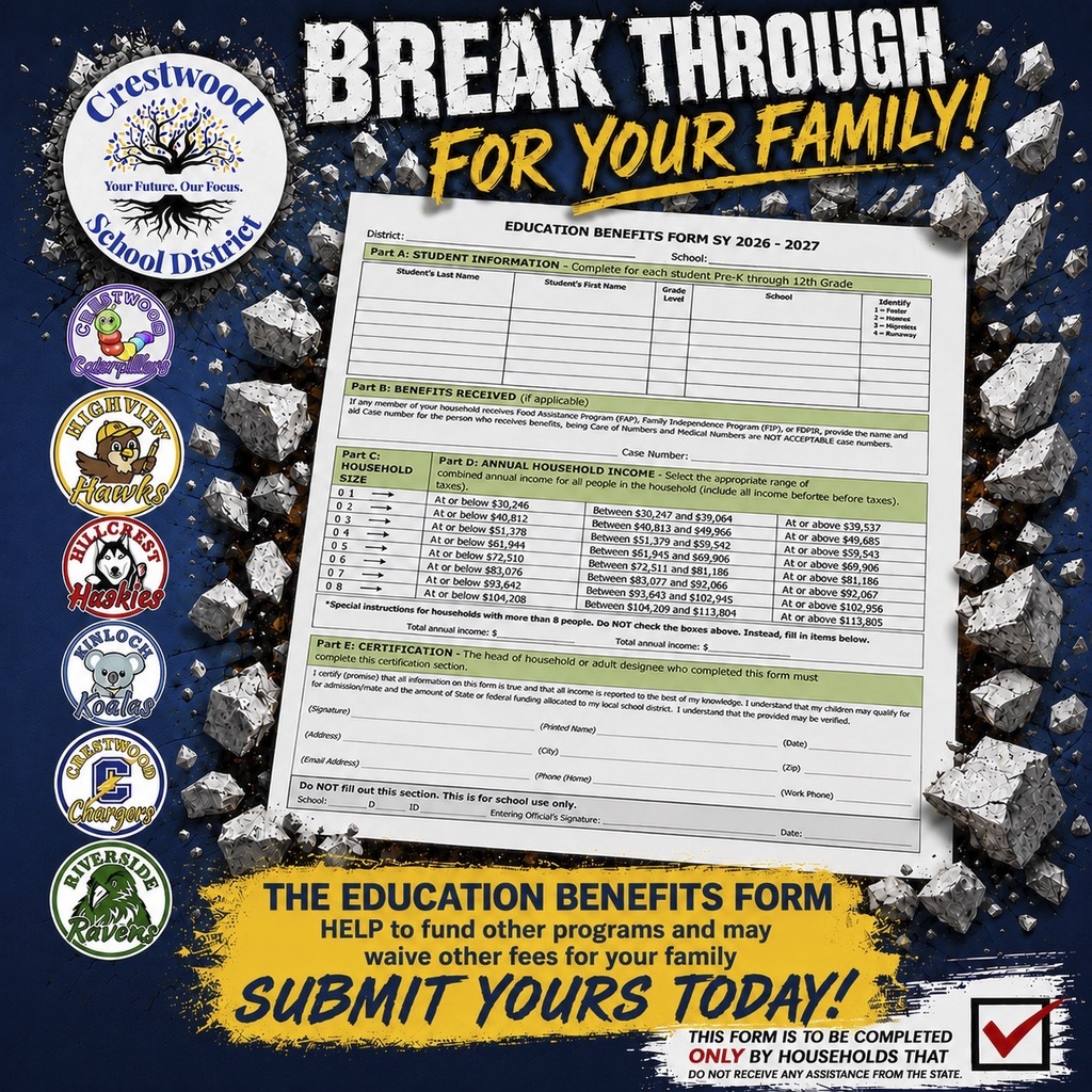 Blue background with rocks and an Education Benefits Form with text: Break Through for Your Family.