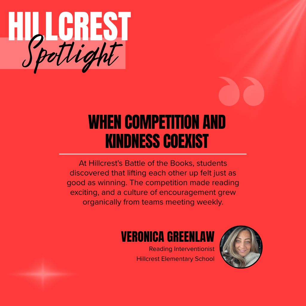 An advertisement with a red background. It reads "Hillcrest Spotlight" and "When Competition and Kindness Coexist".
