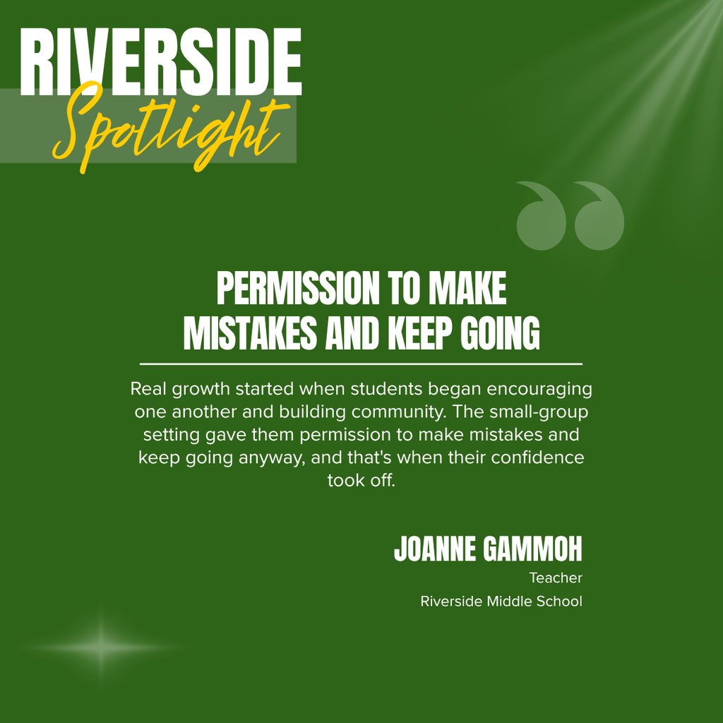 Green background with white text. "RIVERSIDE Spotlight" at the top, "Permission to Make Mistakes and Keep Going" in center.