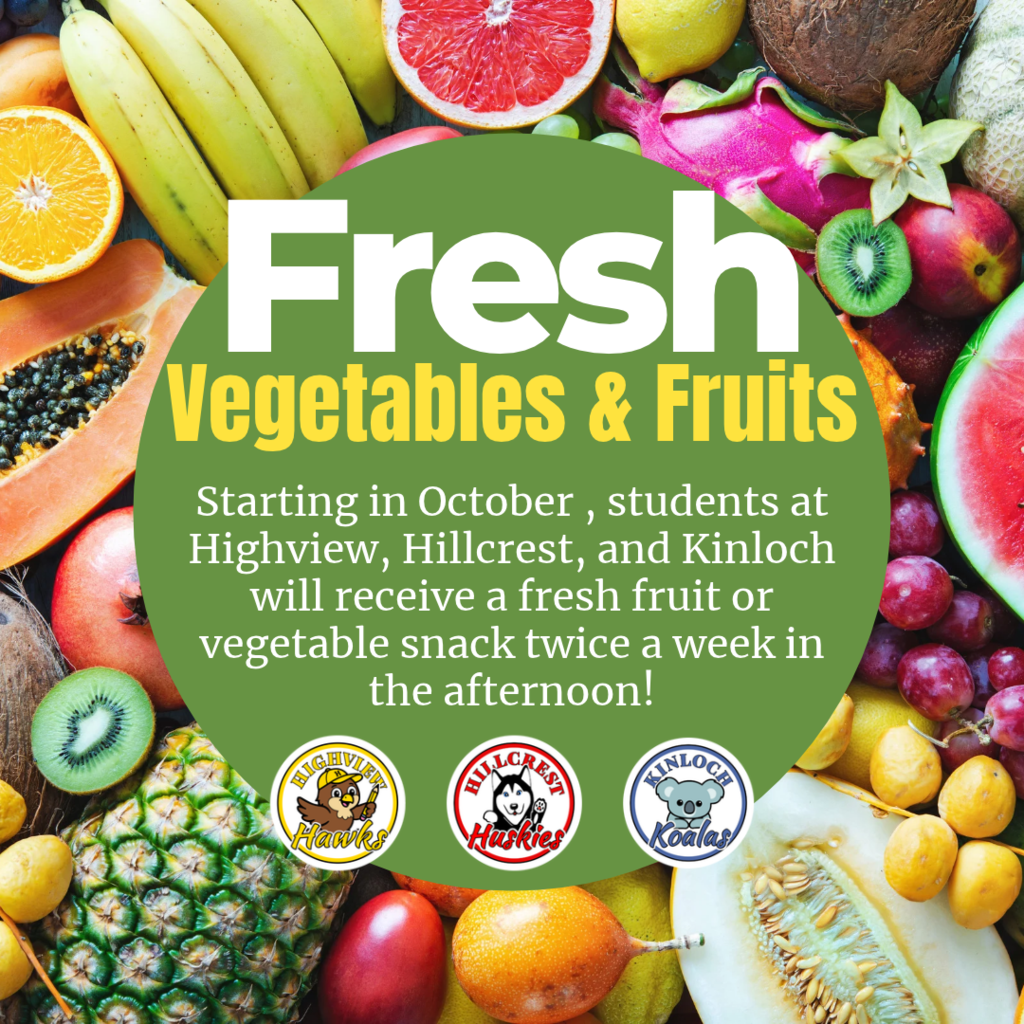 Fruits and vegetables in a circular arrangement. Text reads "Fresh Vegetables & Fruits" with logos below.