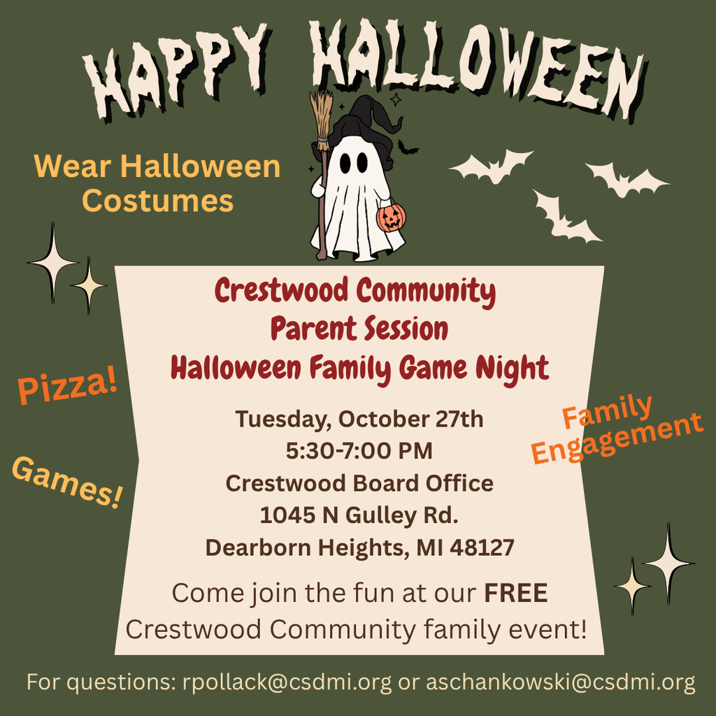 A flyer with a green background displays Halloween-themed text and graphics. A ghost is shown. Details include date, time, location, and contact information.