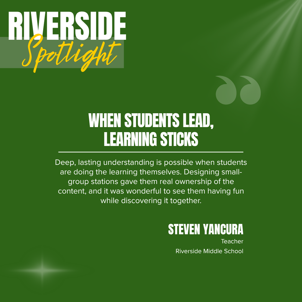 Green page with white text and a quote from a teacher about students taking ownership of their learning.