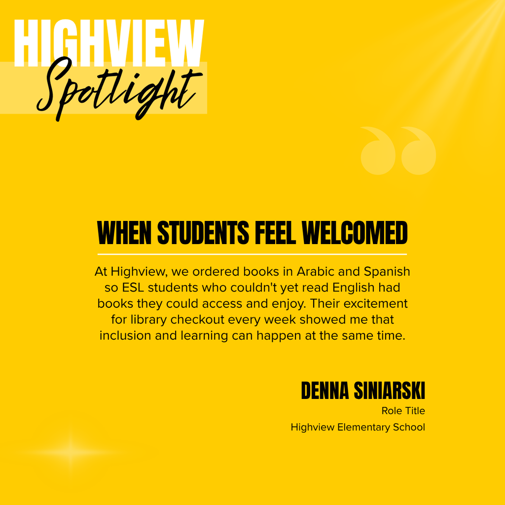 A yellow background with a black title "Spotlight" and text discussing inclusivity in a school.