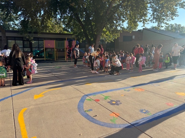 Preschoolers lining for arrival for the AM session