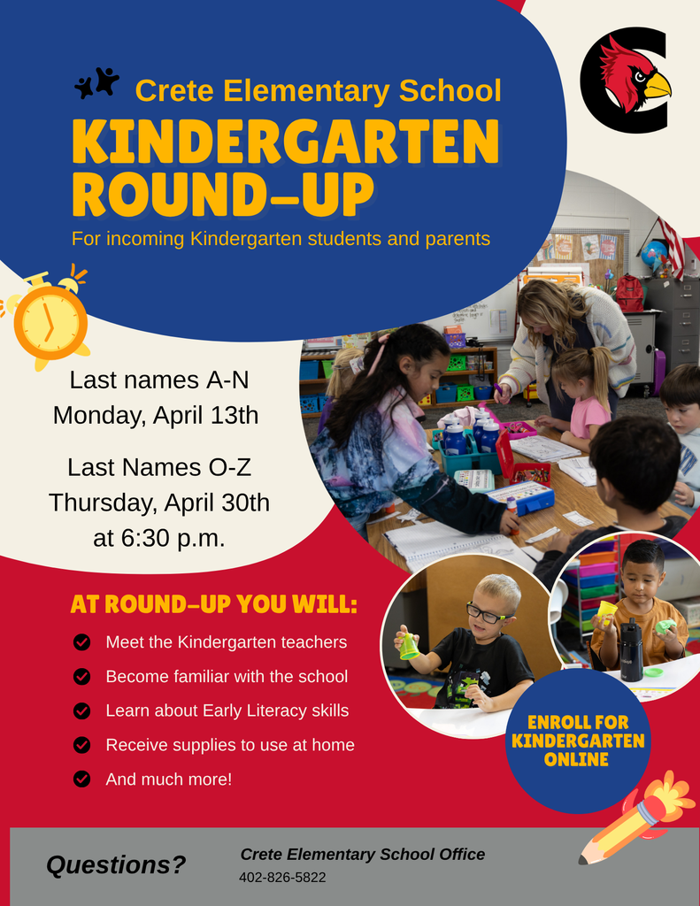 Kindergarten Round-Up - Monday April 13th or Thursday,  April 30th at 6:30 p.m.