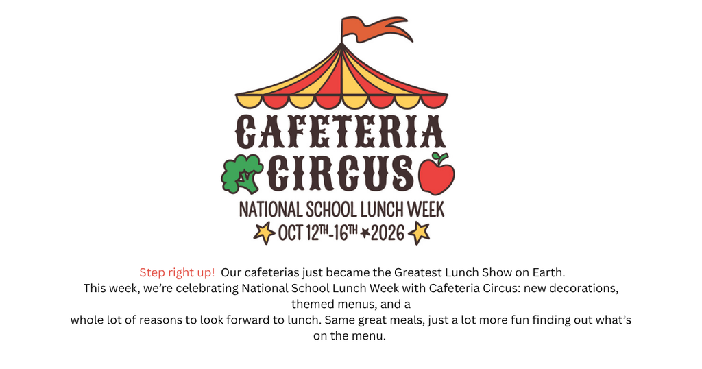 circus tent "Cafeteria Circus" title, national school lunch week and dates below