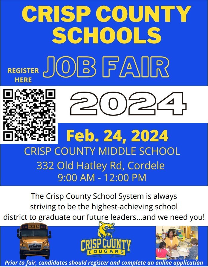 Crisp County Schools Job Fair 2/24/2024 at CCMS from 9am until 12pm