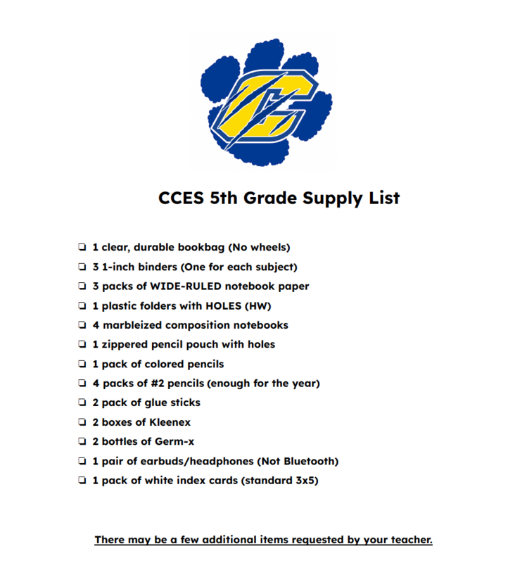 5th grade supplies