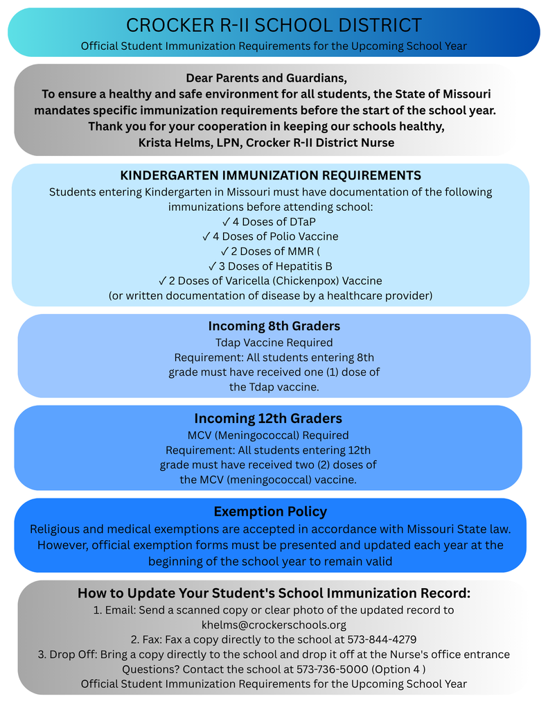 MO immunization requirements for schools
