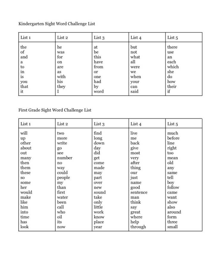 Sight Word Challenge 