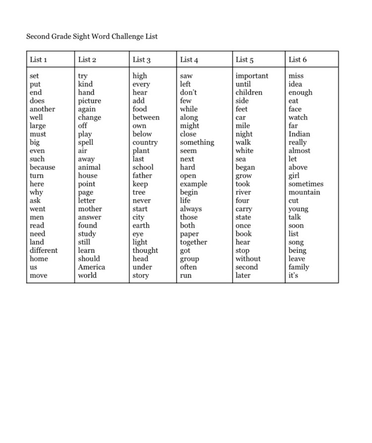 Sight Word Challenge 