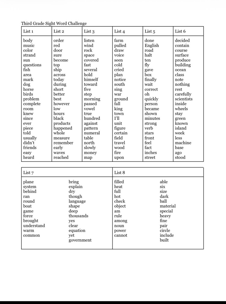 Sight Word Challenge 