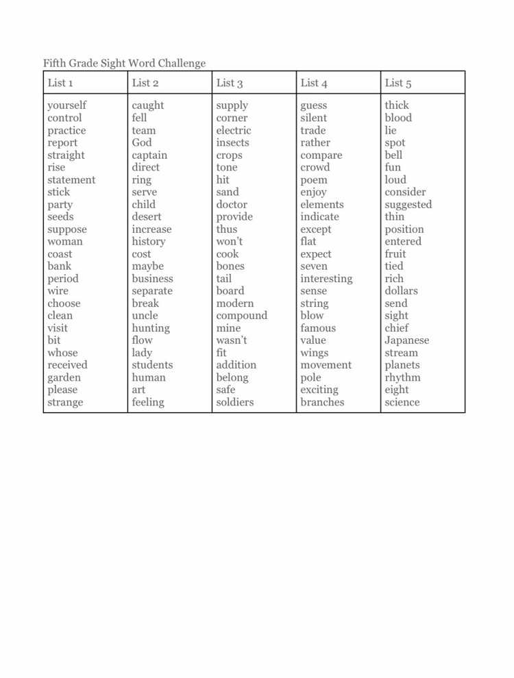 Sight Word Challenge 