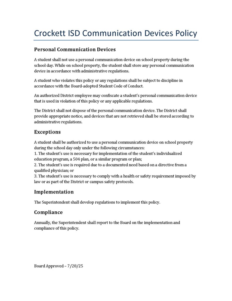 Comminucation Device Policy