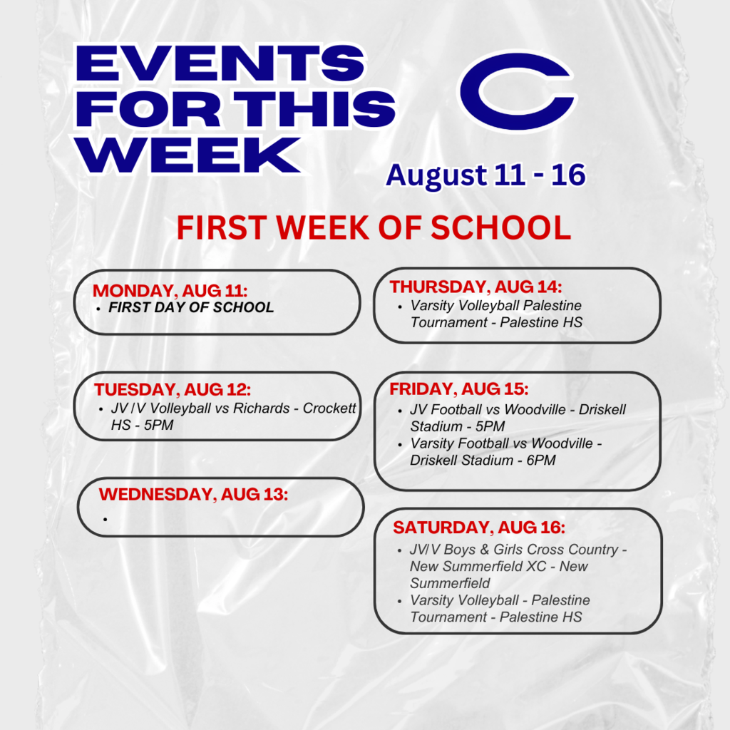 Weekly Events Aug 11 - 16