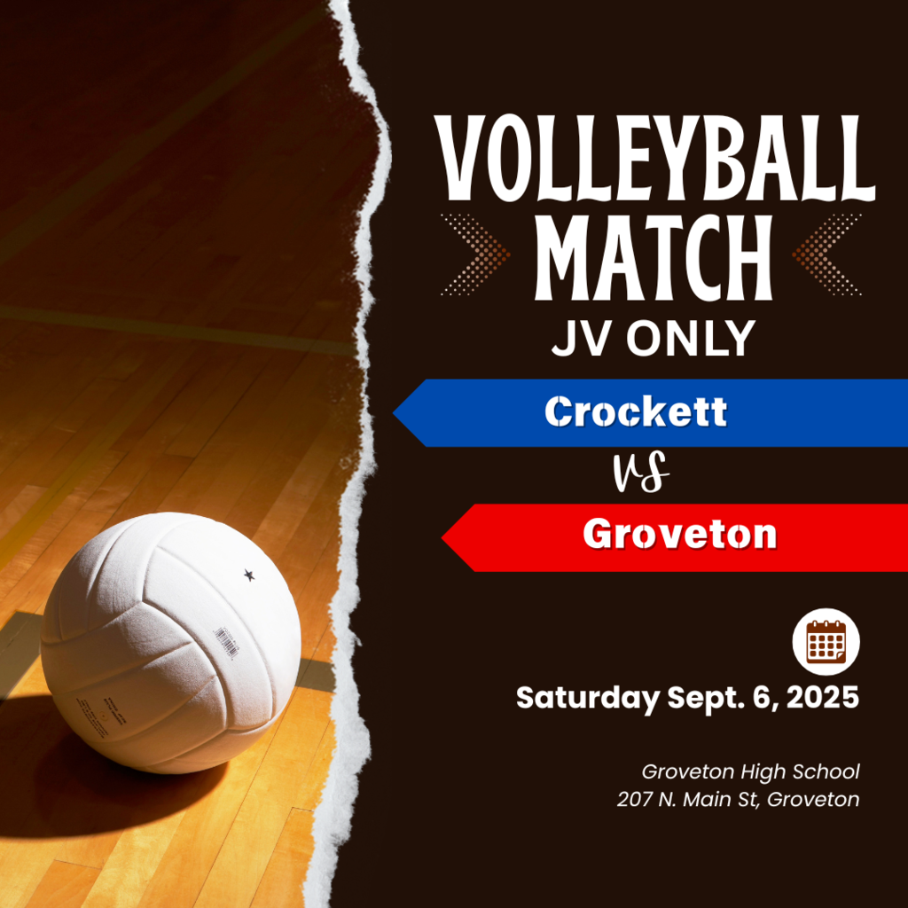 Crockett JV Volleyball is scheduled to compete in the Groveton Tournament on September 6, 2025, at Groveton High School.