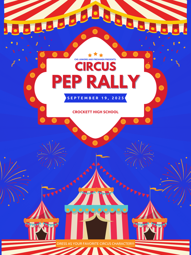 Join Us for the Crockett High School Pep Rally! Crockett High School is hosting an exciting Pep Rally celebration on Friday, September 19, 2025, at 3:30 PM! The event will take place in the CHS Gym. Be sure to join us – you won’t want to miss it!
