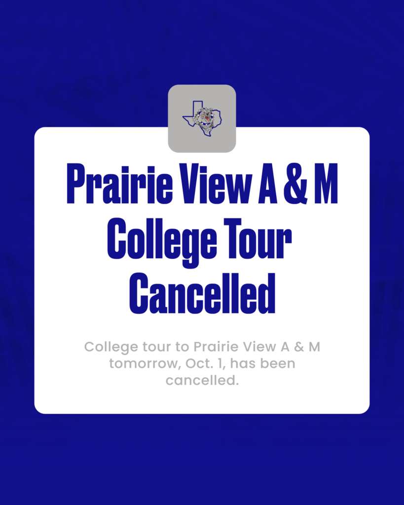 📣 Attention CHS Seniors: Please note that the Prairie View A&M College Tour scheduled for tomorrow has been cancelled. We apologize for any inconvenience and will share updates if the tour is rescheduled.