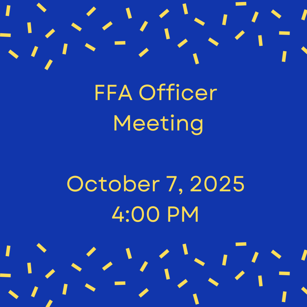 Crockett FFA will be having an Officer Meeting October 7 at 4PM.