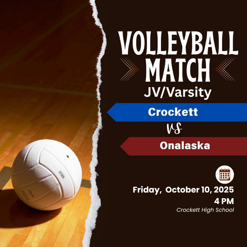 🏐 Crockett Volleyball – Home Game vs. Onalaska! Our JV and Varsity teams are ready to defend home court! 📅 Friday, October 10, 2025 🕓 4:00 PM 📍 Crockett High School Come out and support the Lady Bulldogs as they take on Onalaska! 💙🐾 #CrockettISD #BulldogVolleyball #HomeGameEnergy #GoBulldogs