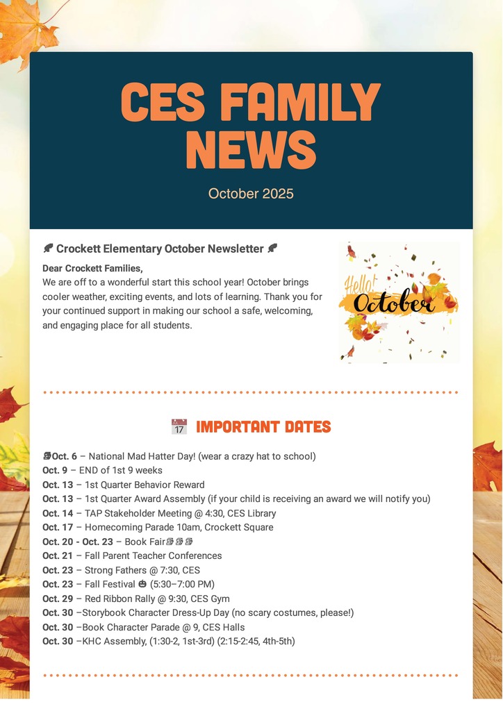 📣 The latest from Crockett Elementary is here! Stay updated with important news, upcoming events, and essential information for parents and students.